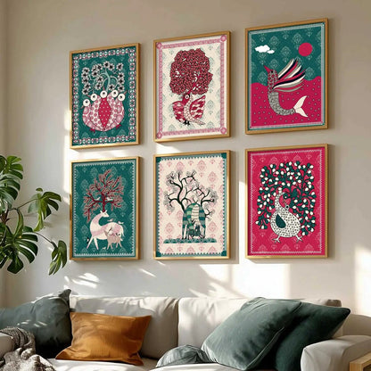 Gond Wall Art Prints with Frame for Wall Decor