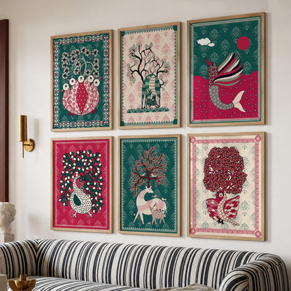 Gond Wall Art Prints with Frame for Wall Decor