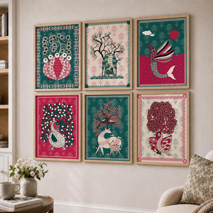 Gond Wall Art Prints with Frame for Wall Decor
