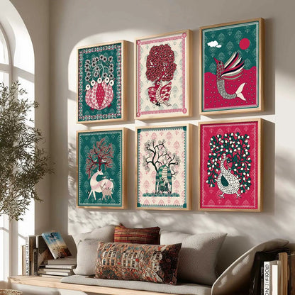 Gond Wall Art Prints with Frame for Wall Decor