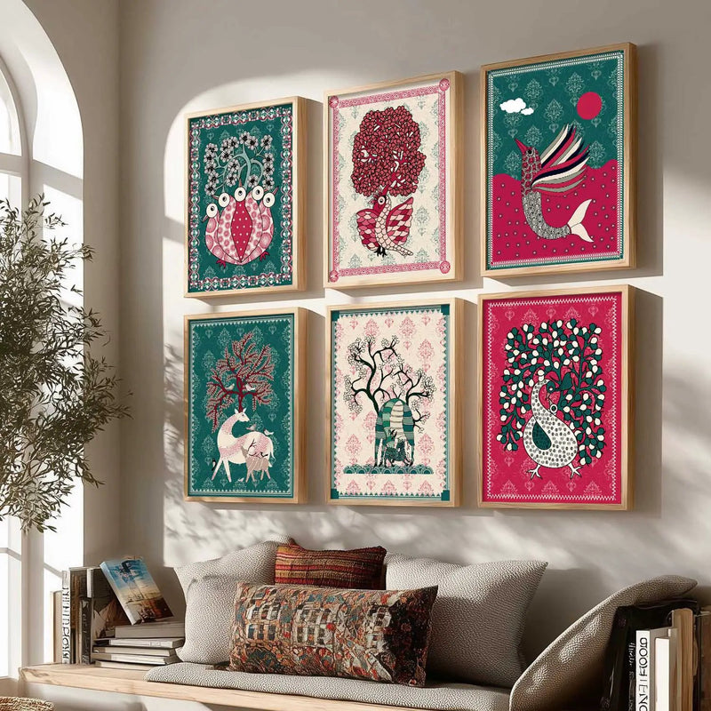 Gond Wall Art Prints with Frame for Wall Decor