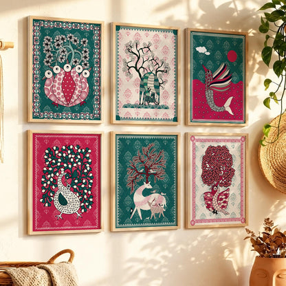 Gond Wall Art Prints with Frame for Wall Decor
