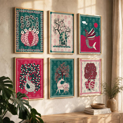 Gond Wall Art Prints with Frame for Wall Decor