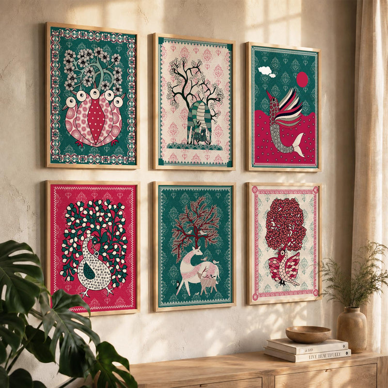 Gond Wall Art Prints with Frame for Wall Decor