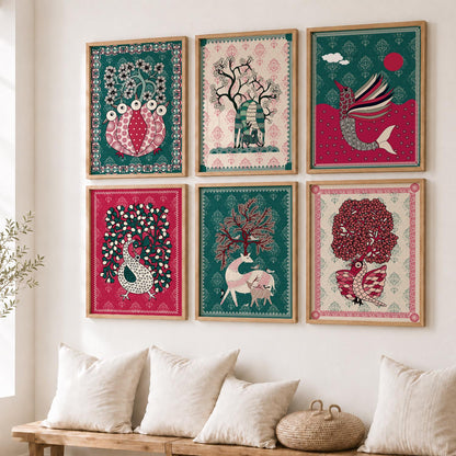 Gond Wall Art Prints with Frame for Wall Decor