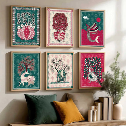 Gond Wall Art Prints with Frame for Wall Decor