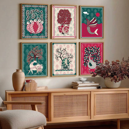Gond Wall Art Prints with Frame for Wall Decor