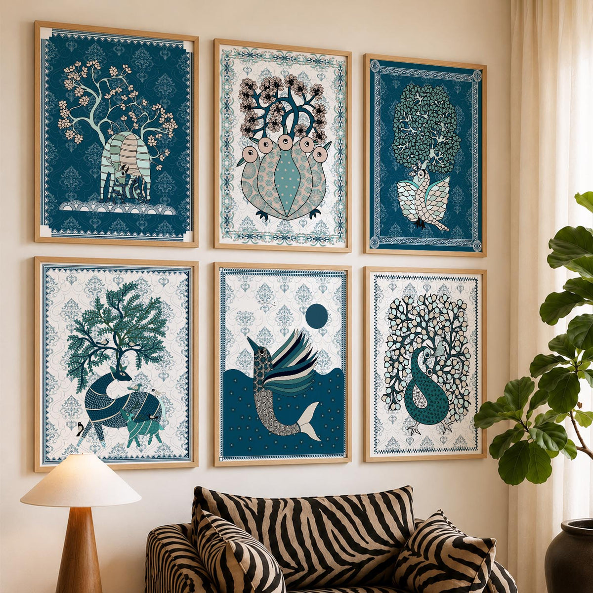 Gond Wall Art Prints with Frame for Wall Decor
