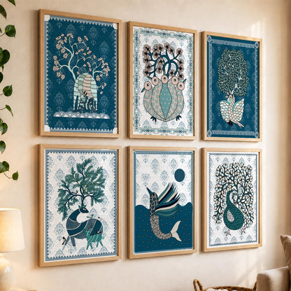 Gond Wall Art Prints with Frame for Wall Decor