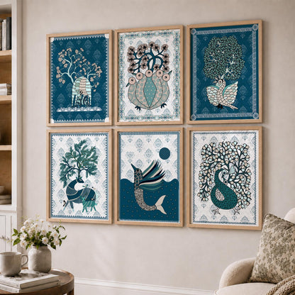 Gond Wall Art Prints with Frame for Wall Decor