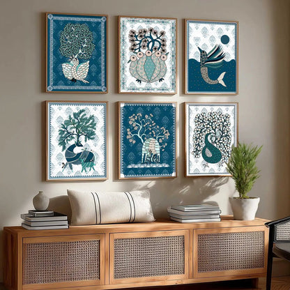 Gond Wall Art Prints with Frame for Wall Decor