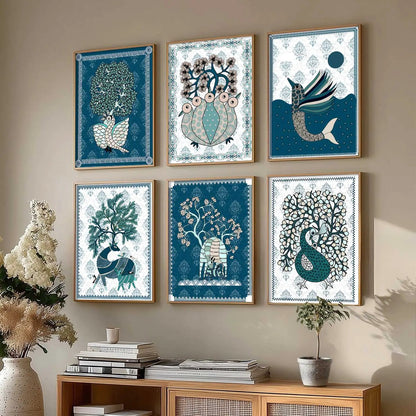 Gond Wall Art Prints with Frame for Wall Decor