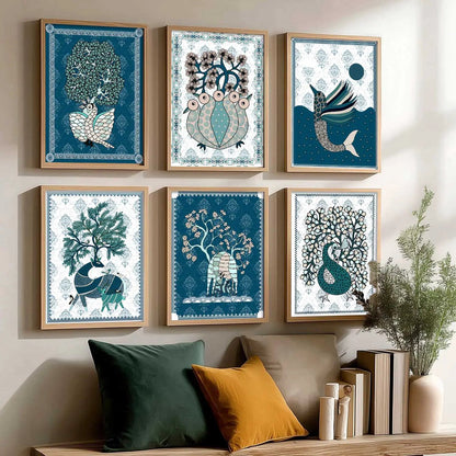 Gond Wall Art Prints with Frame for Wall Decor