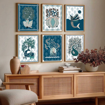 Gond Wall Art Prints with Frame for Wall Decor