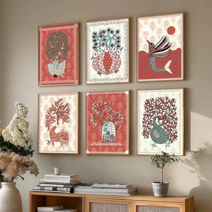 Gond Wall Art Prints with Frame for Wall Decor