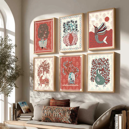 Gond Wall Art Prints with Frame for Wall Decor