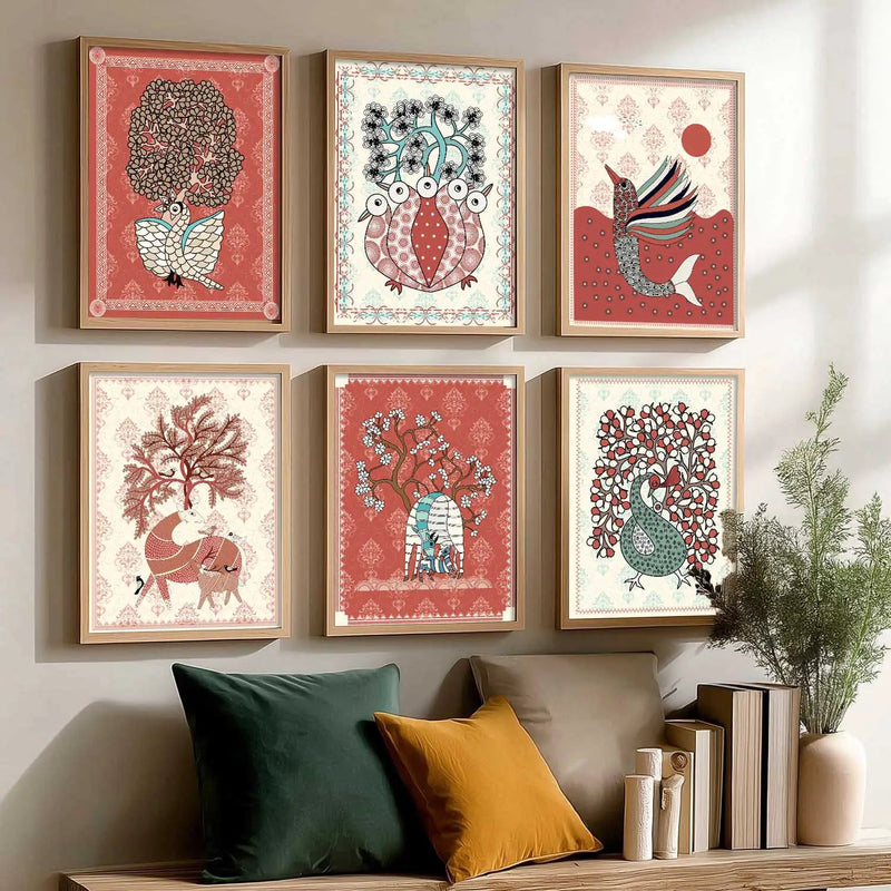 Gond Wall Art Prints with Frame for Wall Decor