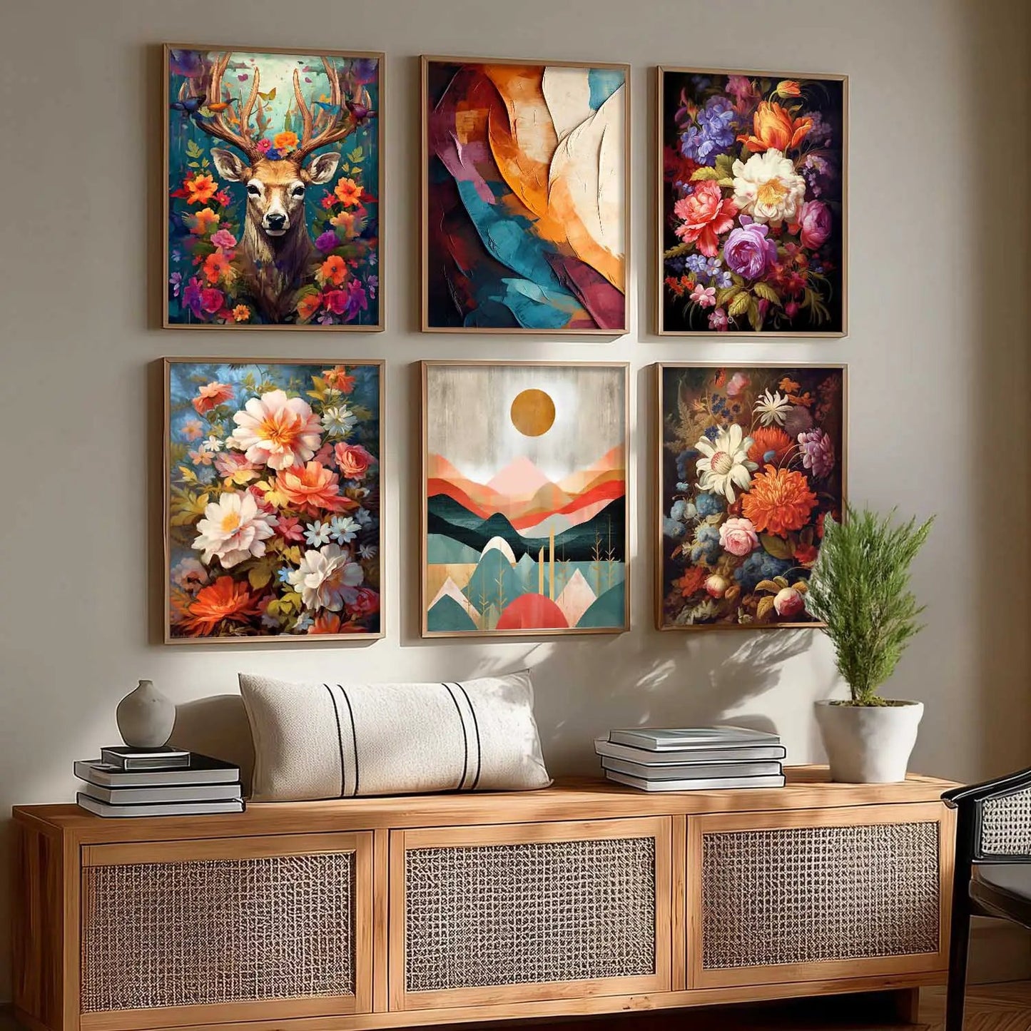 Floral Modern Wall Art Prints with Frame for Wall Decor