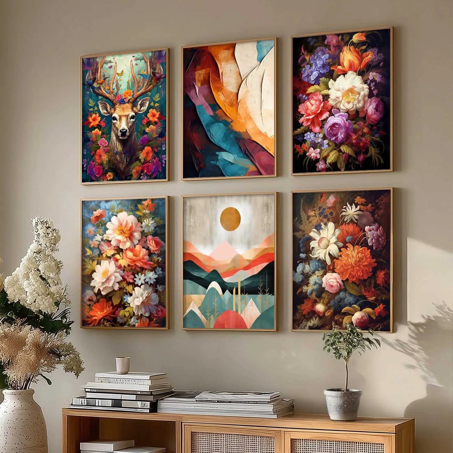 Floral Modern Wall Art Prints with Frame for Wall Decor