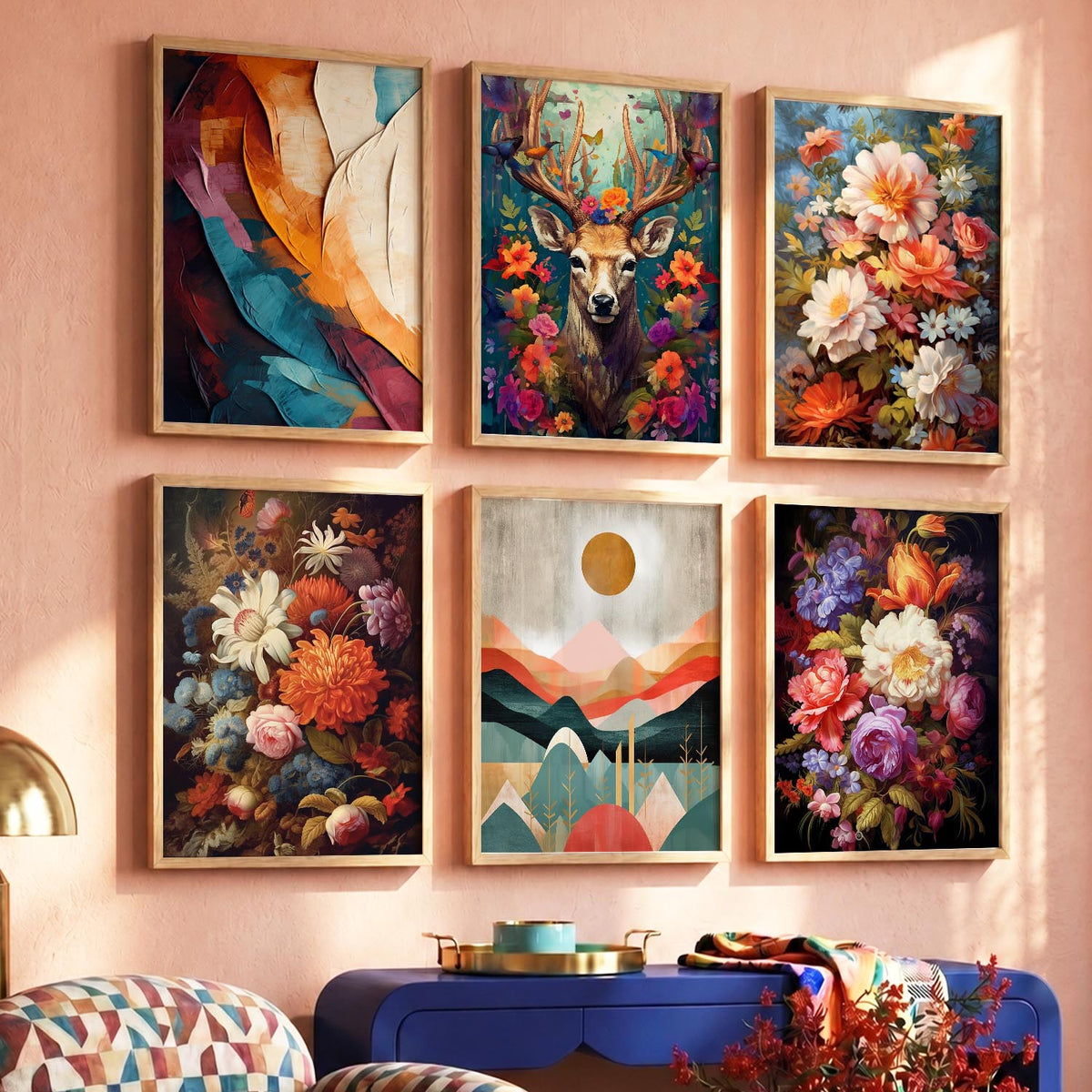 Floral Modern Wall Art Prints with Frame for Wall Decor