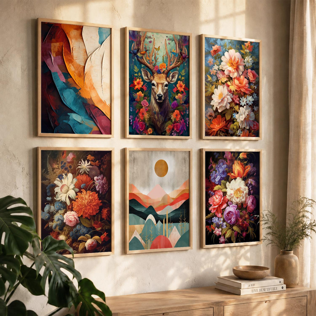 Floral Modern Wall Art Prints with Frame for Wall Decor