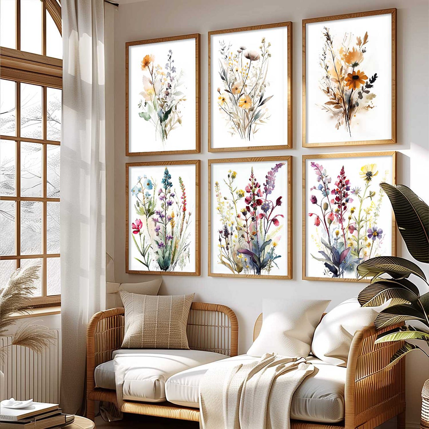 Minimal Floral Art Framed Posters for Home Living Room Bedroom and Office Wall Decor Set of 6