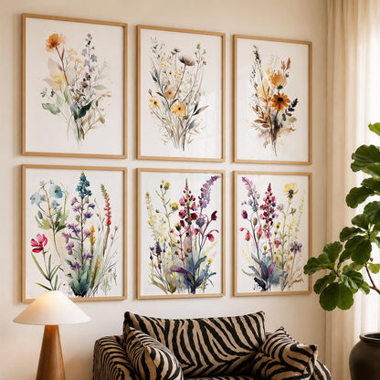 Minimal Floral Art Framed Posters for Home Living Room Bedroom and Office Wall Decor Set of 6