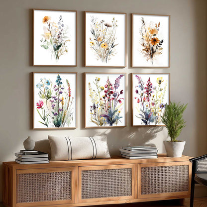 Minimal Floral Art Framed Posters for Home Living Room Bedroom and Office Wall Decor Set of 6