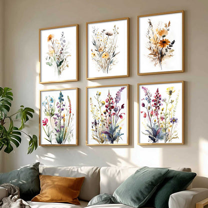 Minimal Floral Art Framed Posters for Home Living Room Bedroom and Office Wall Decor Set of 6