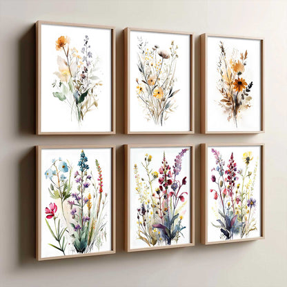Minimal Floral Art Framed Posters for Home Living Room Bedroom and Office Wall Decor Set of 6