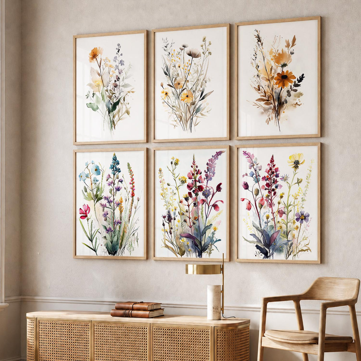 Minimal Floral Art Framed Posters for Home Living Room Bedroom and Office Wall Decor Set of 6