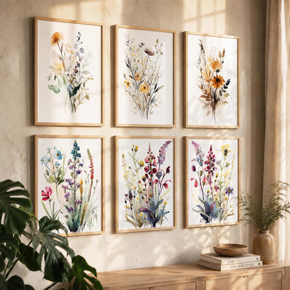 Minimal Floral Art Framed Posters for Home Living Room Bedroom and Office Wall Decor Set of 6