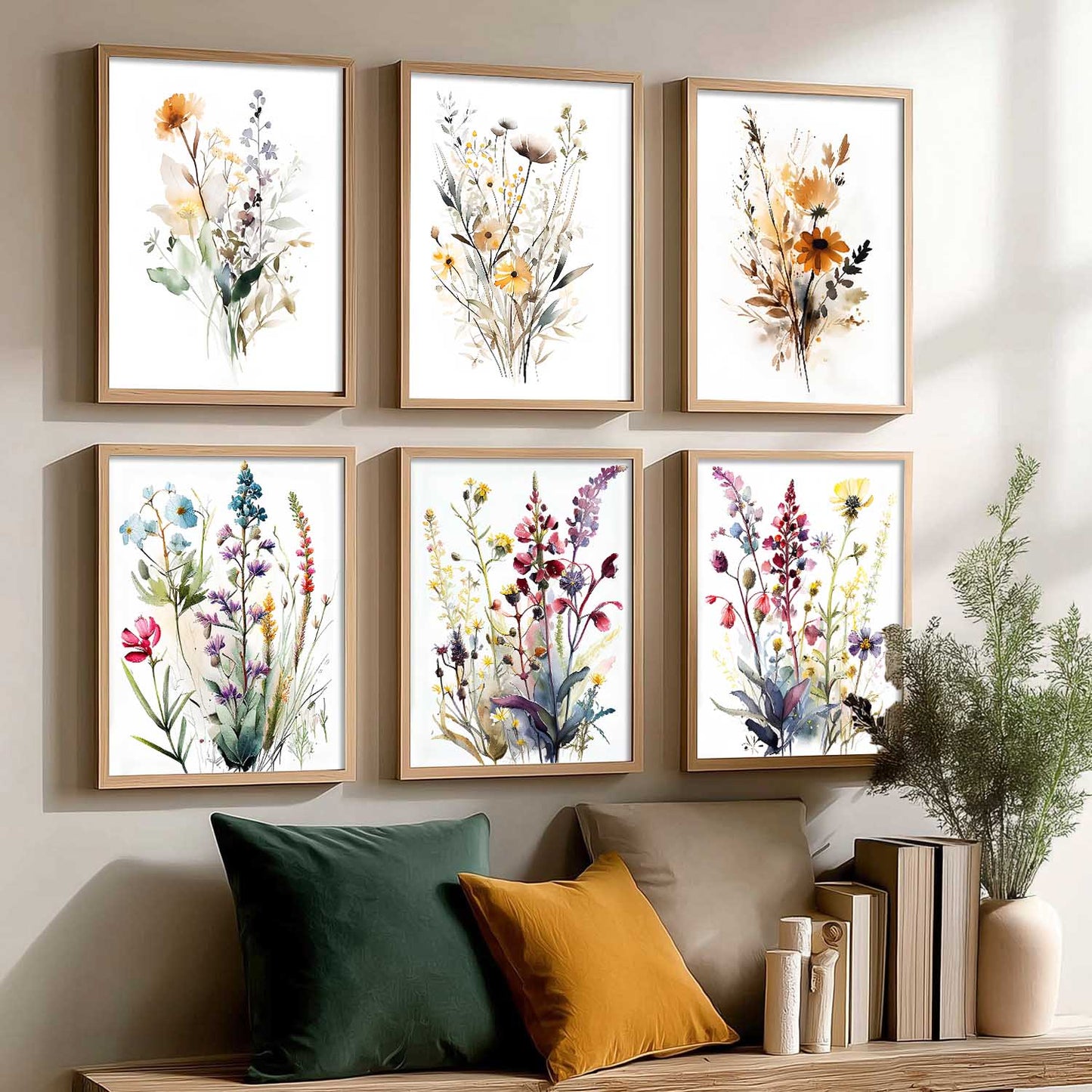 Minimal Floral Art Framed Posters for Home Living Room Bedroom and Office Wall Decor Set of 6