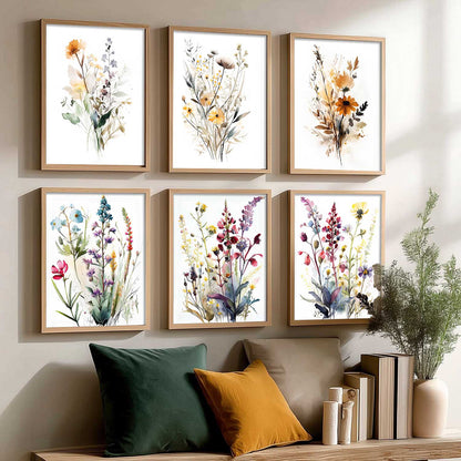 Minimal Floral Art Framed Posters for Home Living Room Bedroom and Office Wall Decor Set of 6