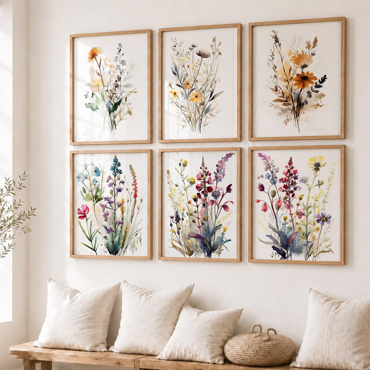 Minimal Floral Art Framed Posters for Home Living Room Bedroom and Office Wall Decor Set of 6