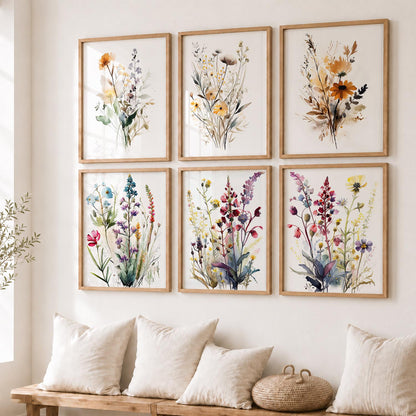 Minimal Floral Art Framed Posters for Home Living Room Bedroom and Office Wall Decor Set of 6