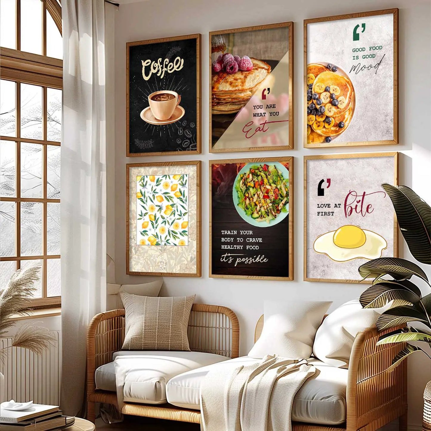 Kitchen Theme Framed Posters for Restaurant Kitchen Dinning Room Cafe Wall Decor Set of 6