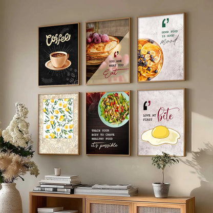 Kitchen Theme Framed Posters for Restaurant Kitchen Dinning Room Cafe Wall Decor Set of 6