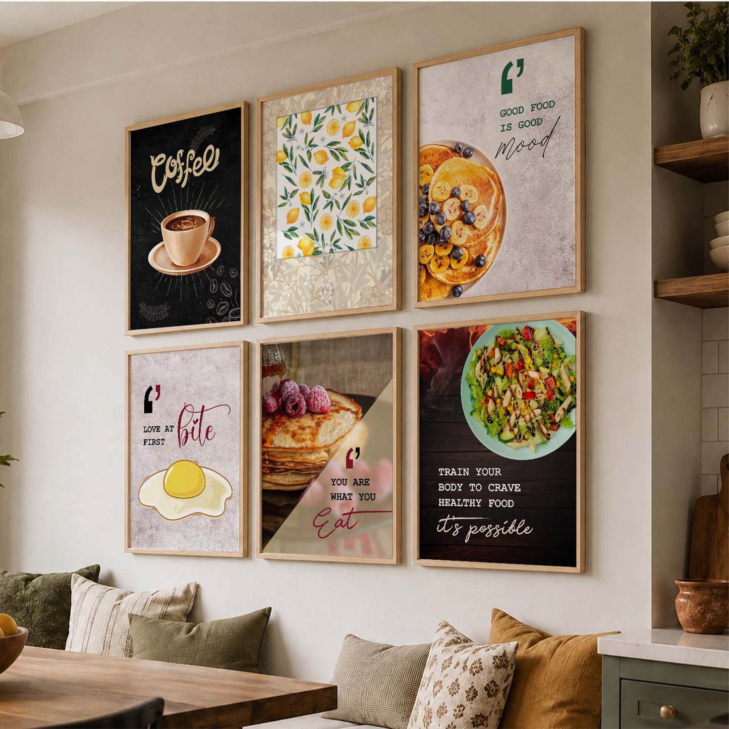 Kitchen Theme Framed Posters for Restaurant Kitchen Dinning Room Cafe Wall Decor Set of 6