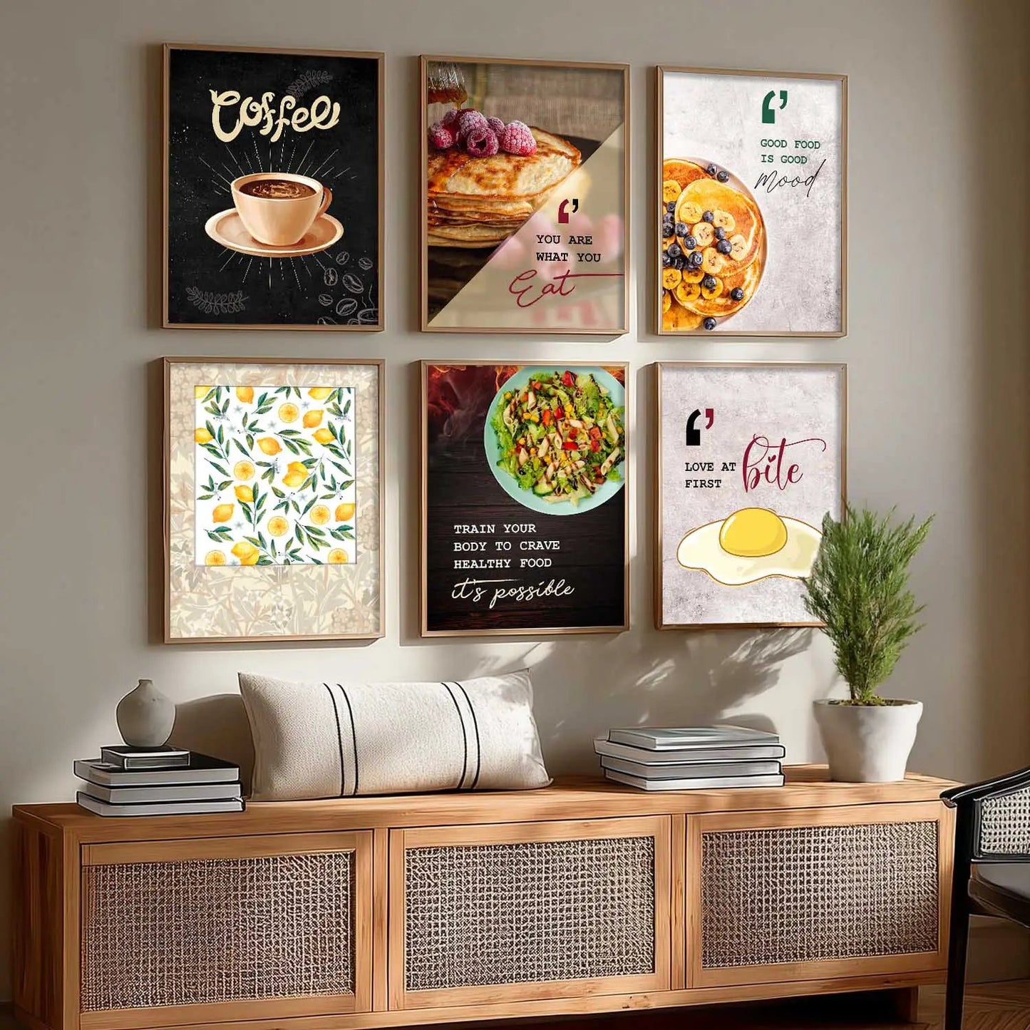 Kitchen Theme Framed Posters for Restaurant Kitchen Dinning Room Cafe Wall Decor Set of 6