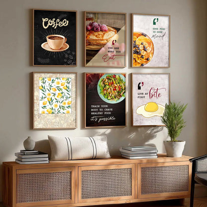 Kitchen Theme Framed Posters for Restaurant Kitchen Dinning Room Cafe Wall Decor Set of 6