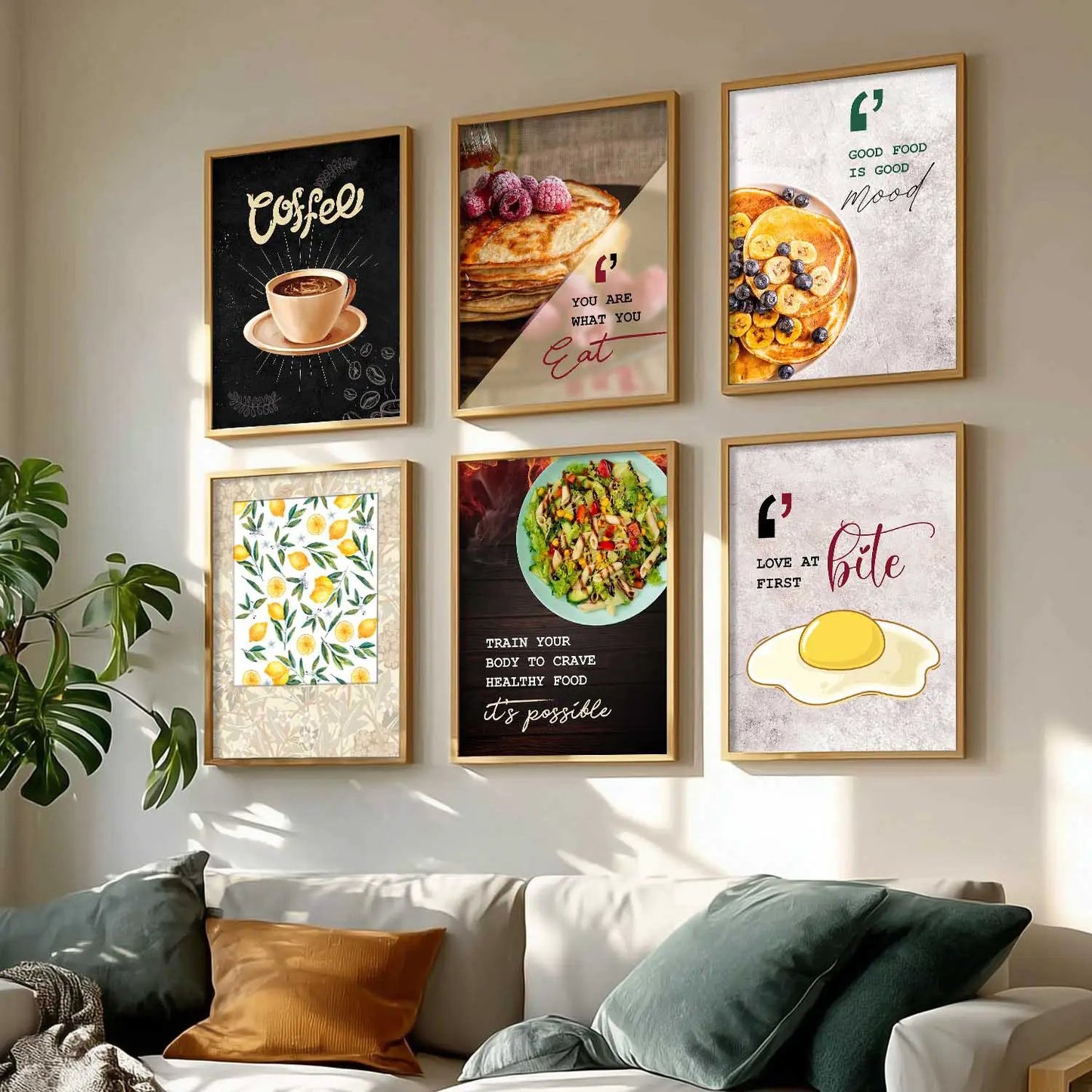 Kitchen Theme Framed Posters for Restaurant Kitchen Dinning Room Cafe Wall Decor Set of 6