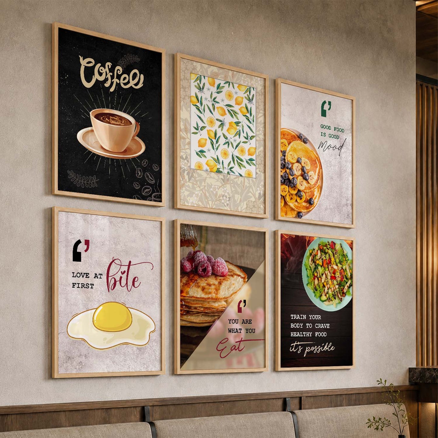 Kitchen Theme Framed Posters for Restaurant Kitchen Dinning Room Cafe Wall Decor Set of 6