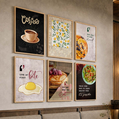 Kitchen Theme Framed Posters for Restaurant Kitchen Dinning Room Cafe Wall Decor Set of 6