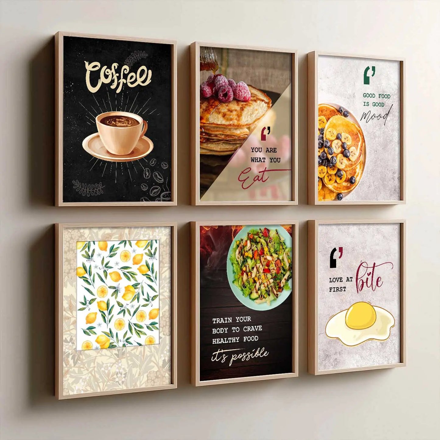 Kitchen Theme Framed Posters for Restaurant Kitchen Dinning Room Cafe Wall Decor Set of 6
