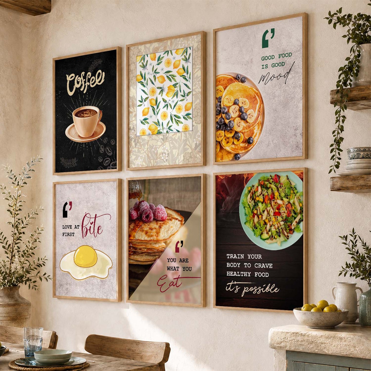 Kitchen Theme Framed Posters for Restaurant Kitchen Dinning Room Cafe Wall Decor Set of 6
