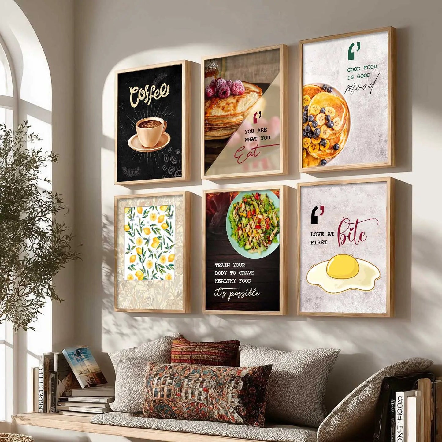 Kitchen Theme Framed Posters for Restaurant Kitchen Dinning Room Cafe Wall Decor Set of 6