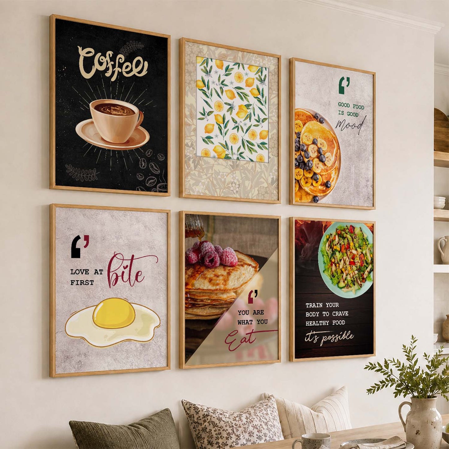Kitchen Theme Framed Posters for Restaurant Kitchen Dinning Room Cafe Wall Decor Set of 6