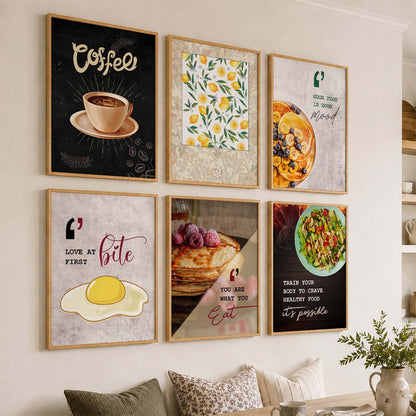 Kitchen Theme Framed Posters for Restaurant Kitchen Dinning Room Cafe Wall Decor Set of 6