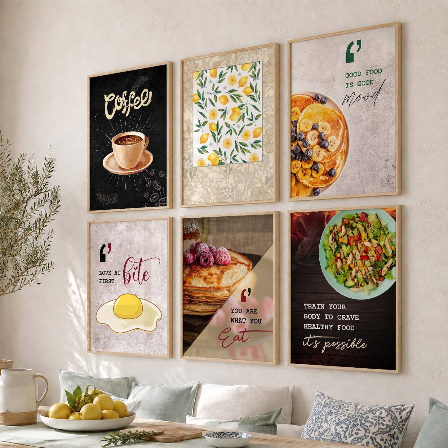 Kitchen Theme Framed Posters for Restaurant Kitchen Dinning Room Cafe Wall Decor Set of 6
